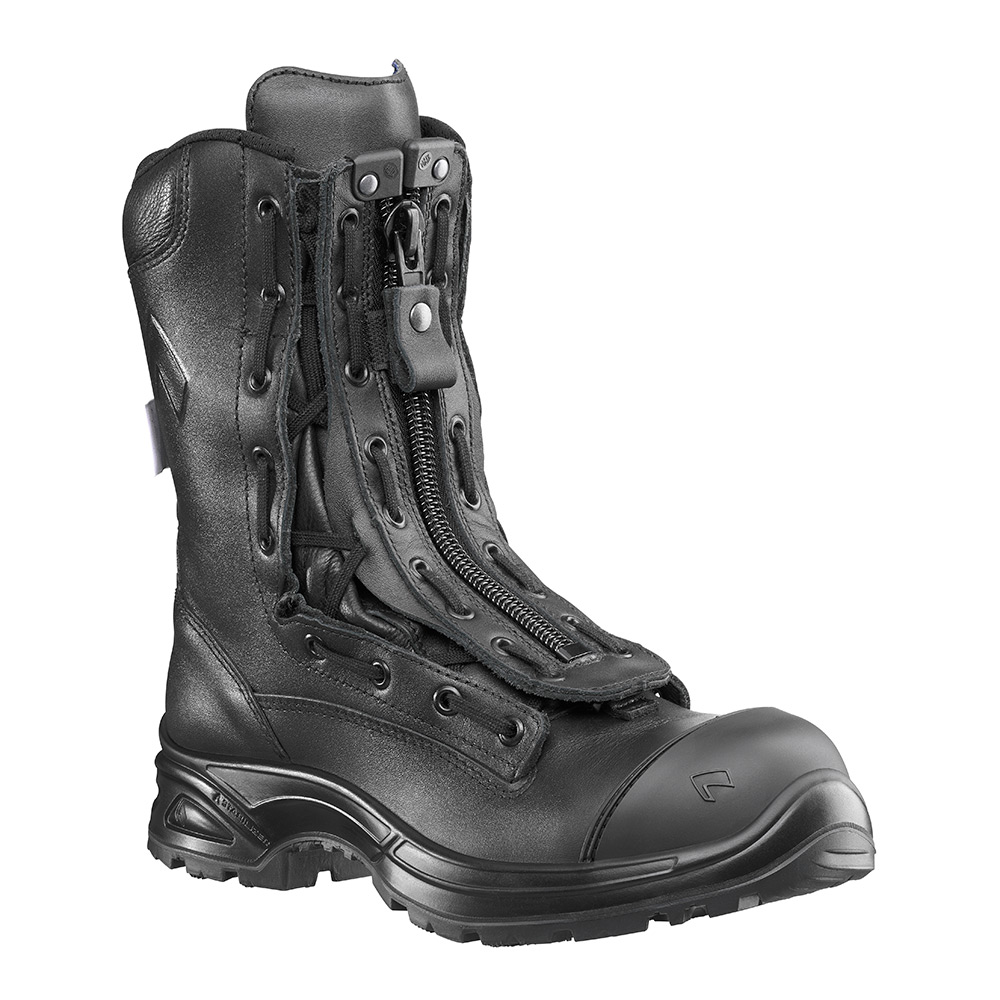 605113_Airpower-XR1 HAIX Airpower XR1 Pro black leather EMS boot with front zipper and rugged slip-resistant sole.