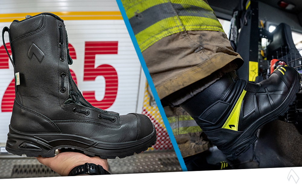 HAIX firefighter station boot and structural turnout boot shown side by side for comparison