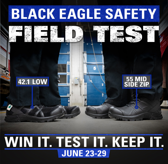 Enter to win, test and keep HAIX Black Eagle Safety 42.1 Low or 55 Mid Side Zip boots. Sign up June 23–29