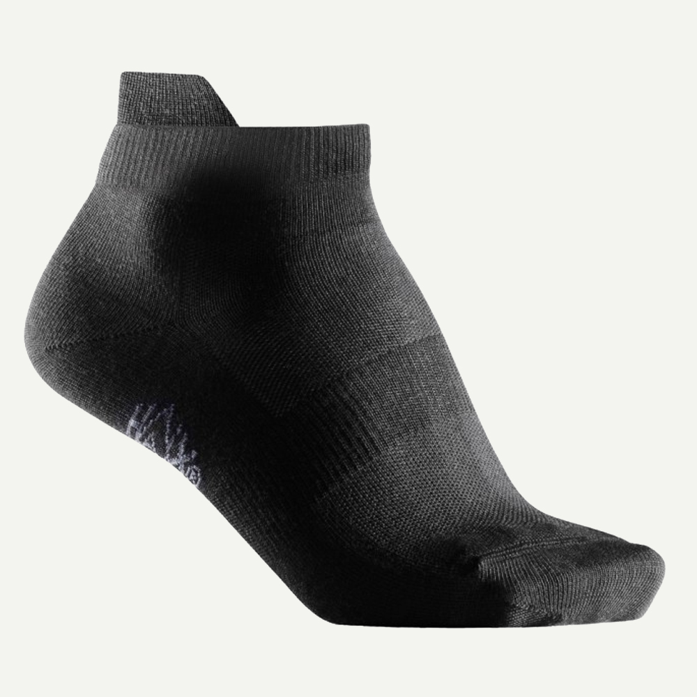 A single black HAIX short athletic sock with a reinforced heel tab, displayed against a plain light gray background.
