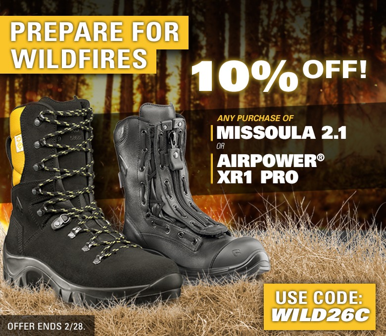 Shop HAIX Missoula 2.1 and Airpower XR1 Pro boots with 10% off. Prepare for wildfires; offer ends 2/28.