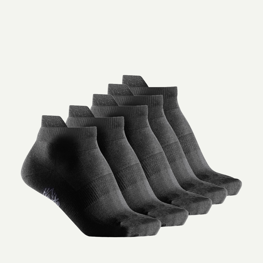 A pack of five black HAIX Short Athletic Socks arranged in a row against a plain, light-colored studio background.